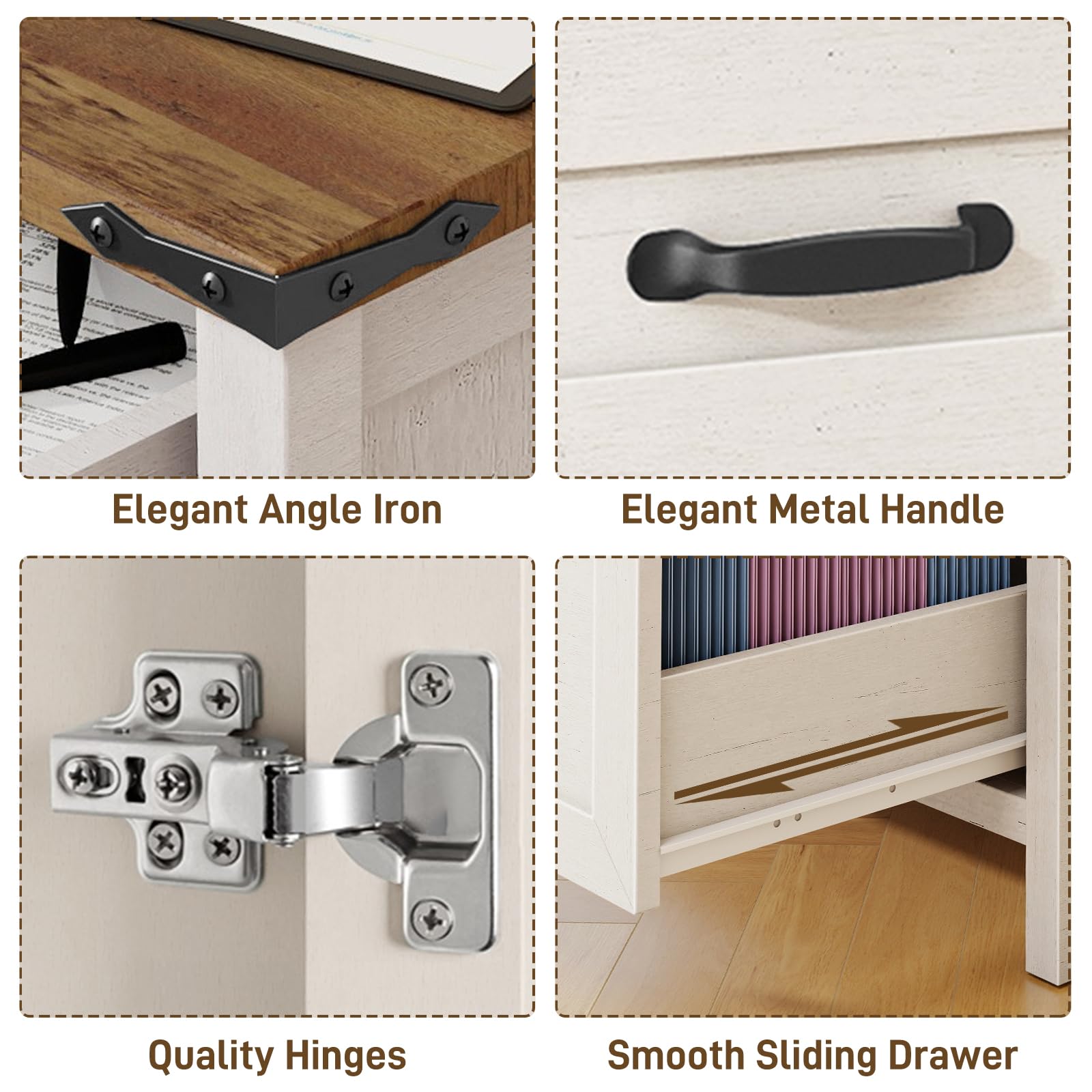 BonVache Aktenschrank mit 3 Schubladen & Tür, Landhausstil Schubladenschrank aus Holz, Weißer Büroschrank für Homeoffice, Schrank mit Druckerablage, geeignet für A4/Letter Hängeregister