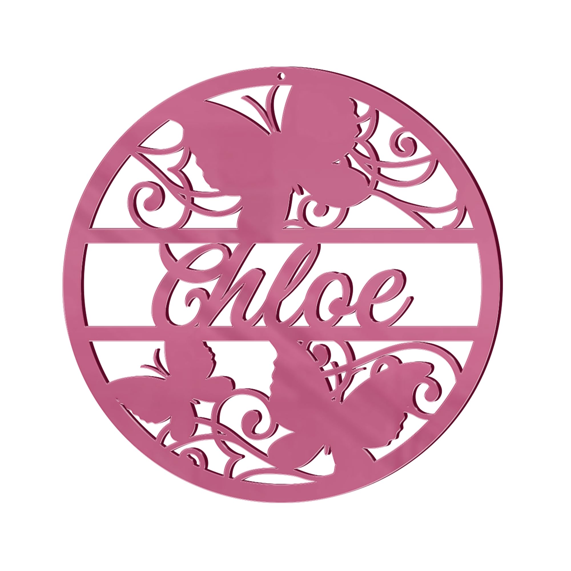Print Maniacs Personalised Any name Custom Wood Colour Hoop Acrylic Wreath Circle Loop Baby Room Nursery Birthday Christmas Wedding Party Wall Decor Plaque Butterfly (20cm, Pink Mirror) โ image 1