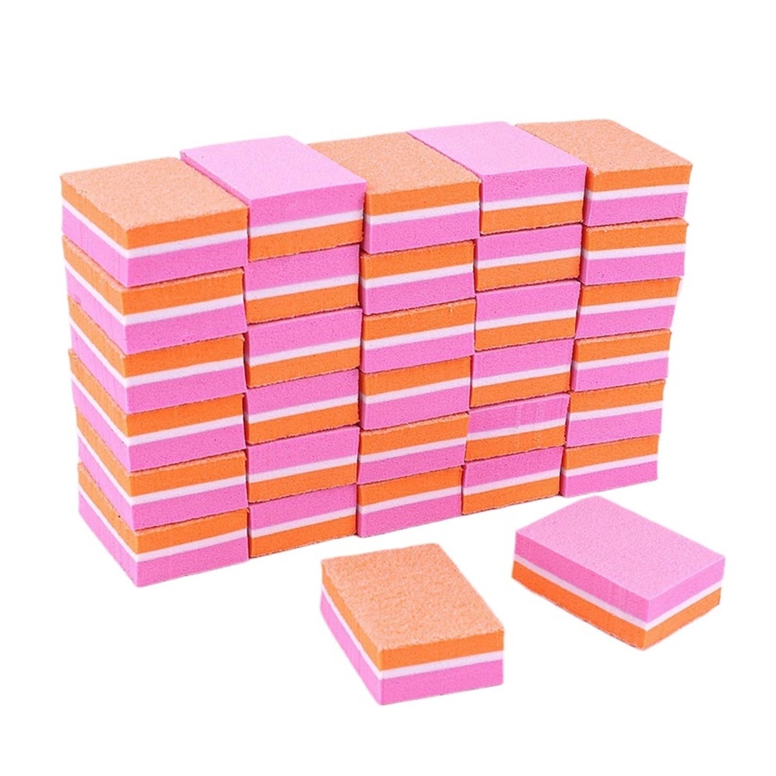 Lot de 50 Limes à Ongles polissoirs Grain 100/180, éponge colorée Double Face, éliminateur de cuticules, Limes en émeri, Outil de manucure(Pink-Orange)