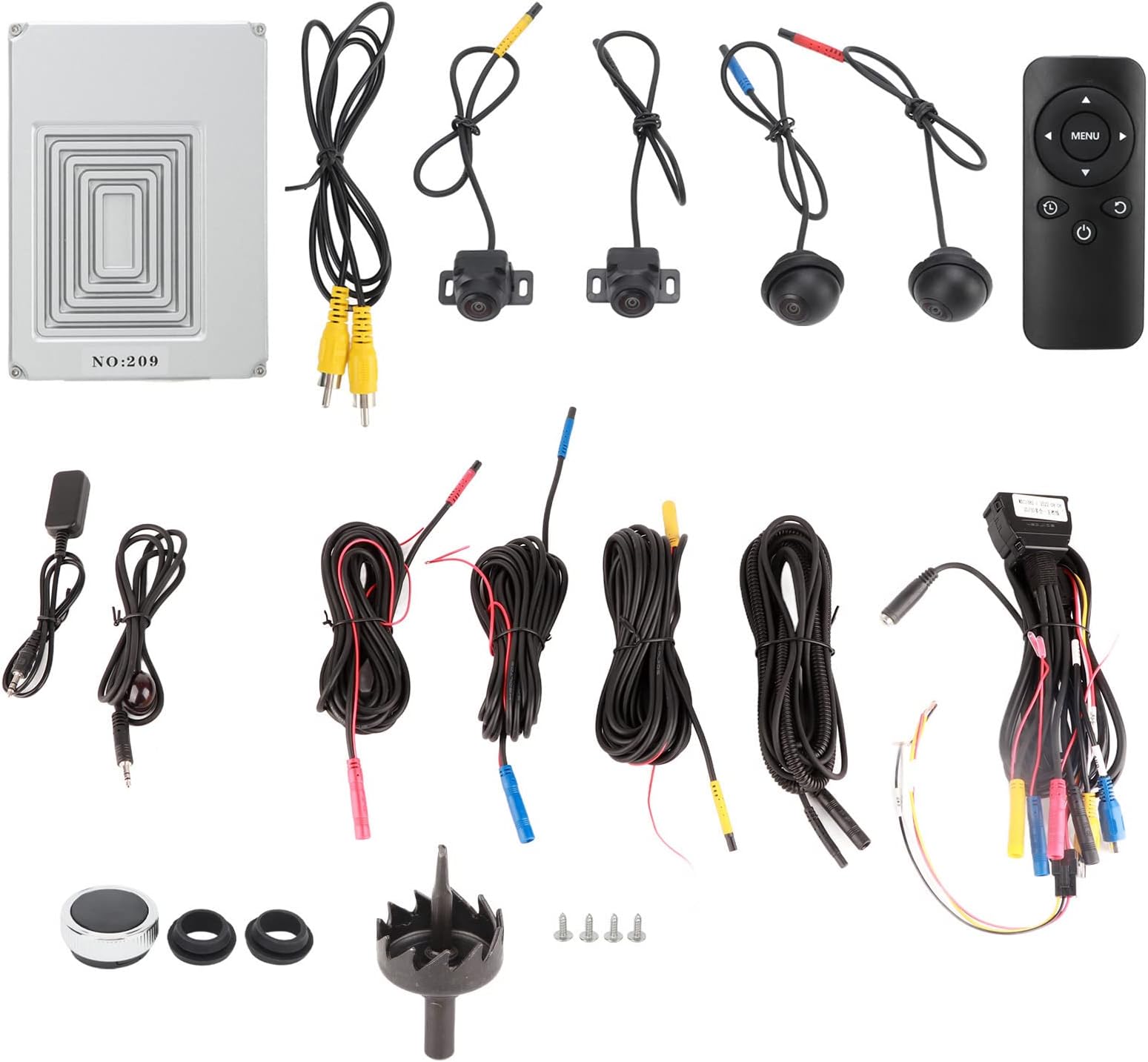 360 Degree Peripheral Camera System, Panoramic Parking Camera, Night Vision, Waterproof 4 Around View Monitor Car CCTV Security System, Universal Application, Wireless Remote Control for Easy Angle