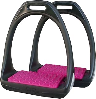 Reitsport Amesbichler Compositi - Estribo de plástico reflectante con superficie ancha y flexible, color negro y rosa