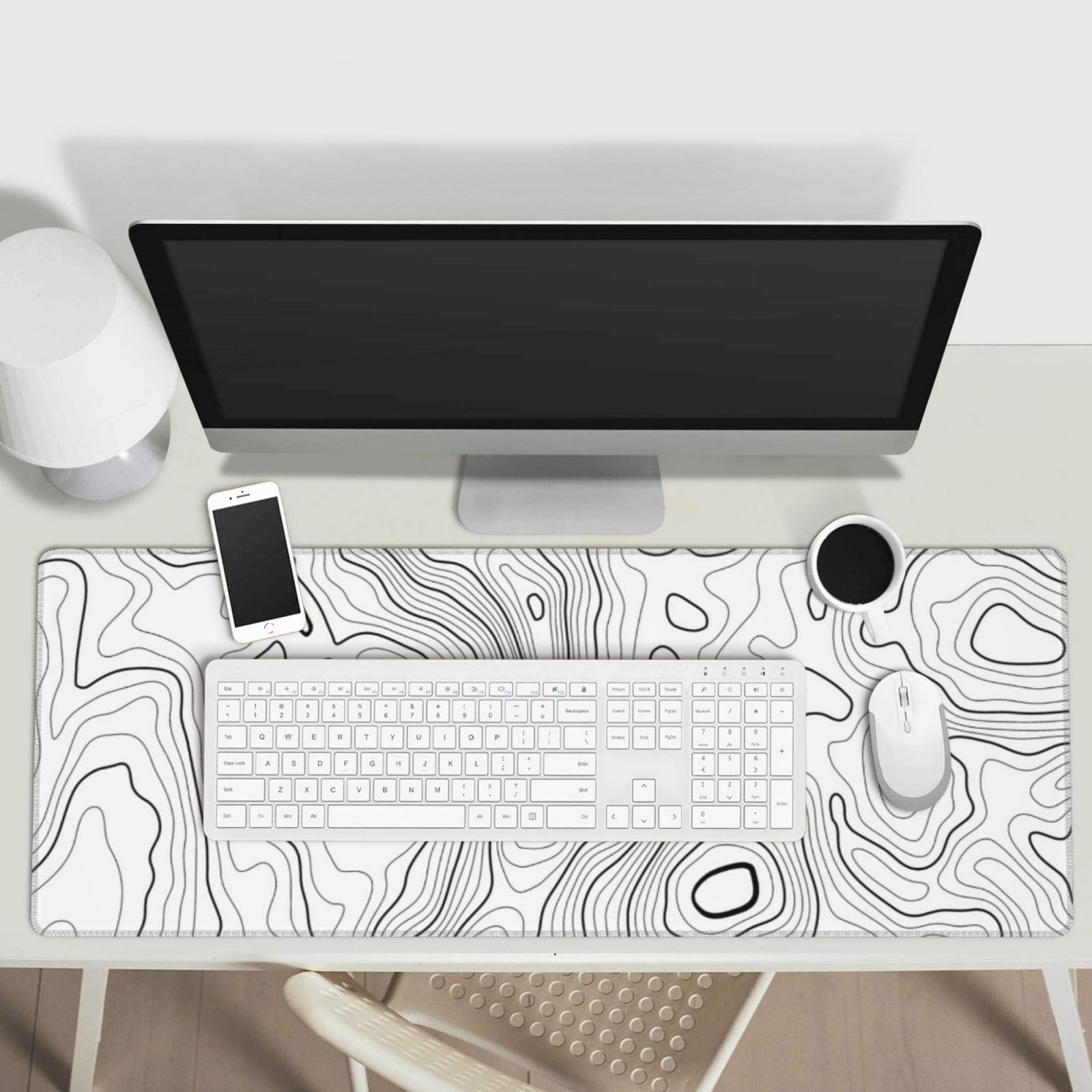 Alfombrilla de mouse grande con mapa topográfico blanco, alfombrilla de mouse para teclado grande extendida, alfombrilla de mouse larga para juegos de computadora para el hogar, oficina, escritorio de
