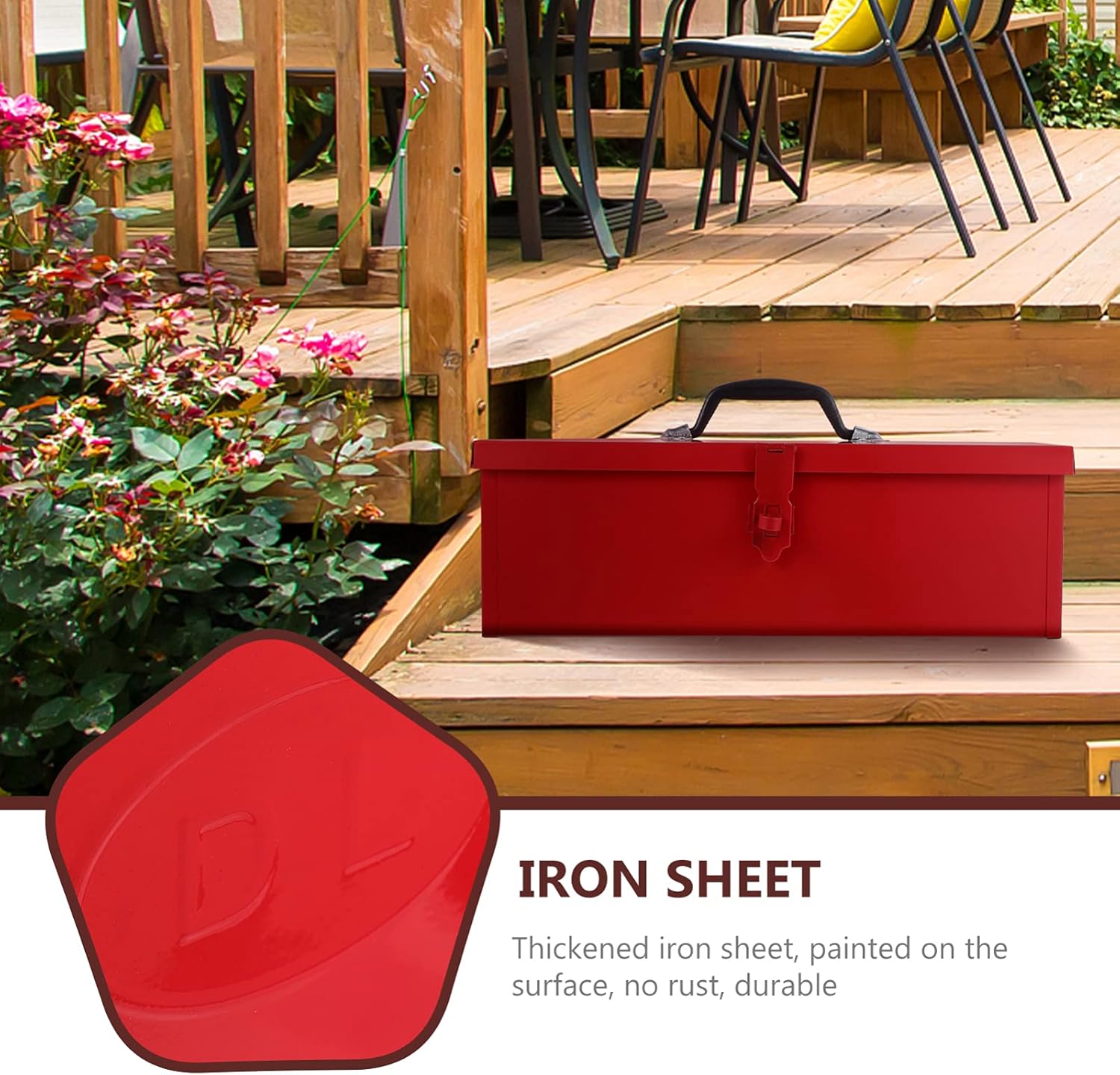 Happyyami Metal Tool Boxes Hand Carry Metal Tool Boxes Hand Carry Tool Storage Box Iron Storage Box Container for Home Office Red