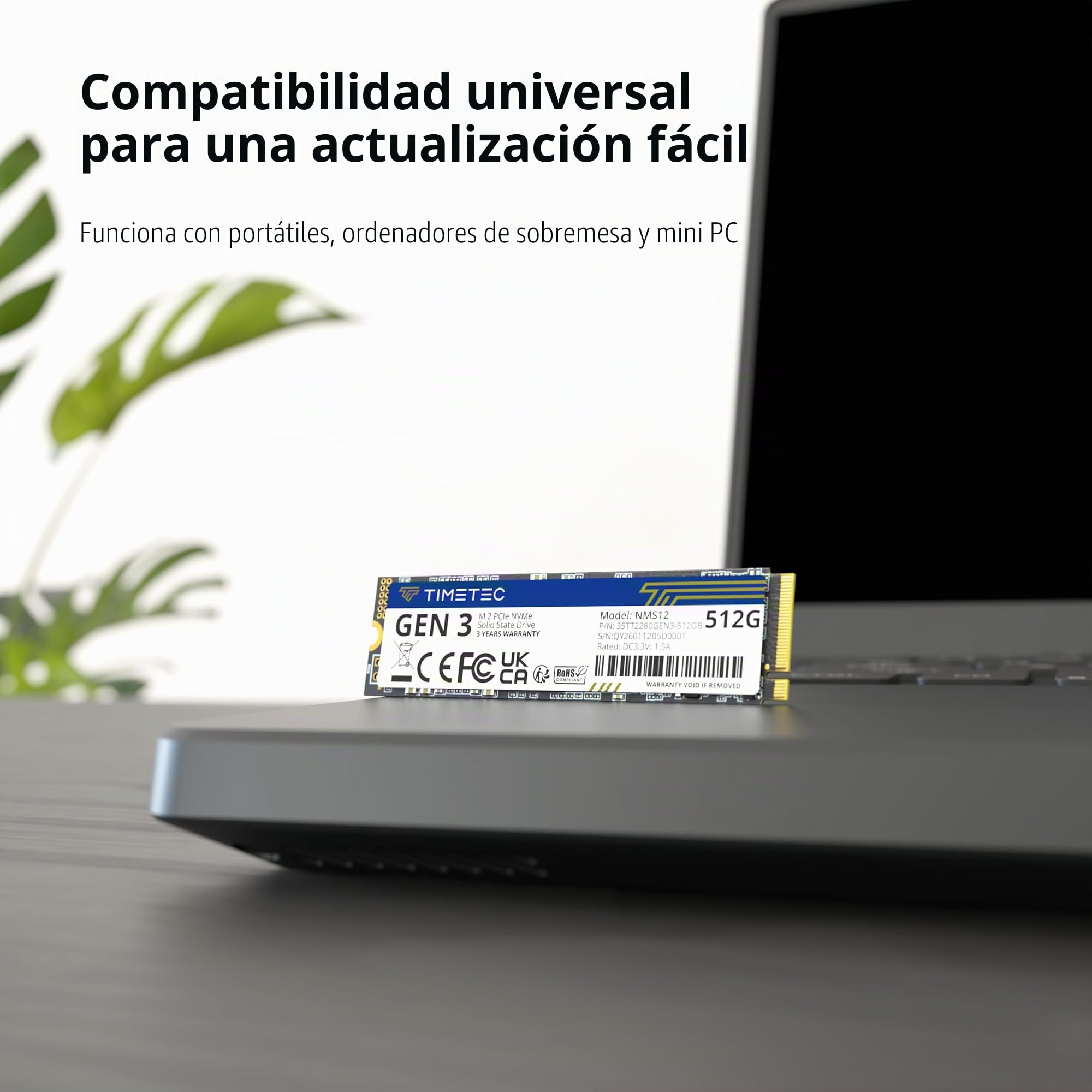 Timetec 512GB SSD de NVMe PCIe Gen3x4 8Gb/s M.2 2280 3D NAND TLC 150TBW Alto Rendimiento SLC Cache Velocidad de Lectura/Escritura hasta 2.100/1.600 MB/s Unidad Interna de Estado sólido PC Escritorio