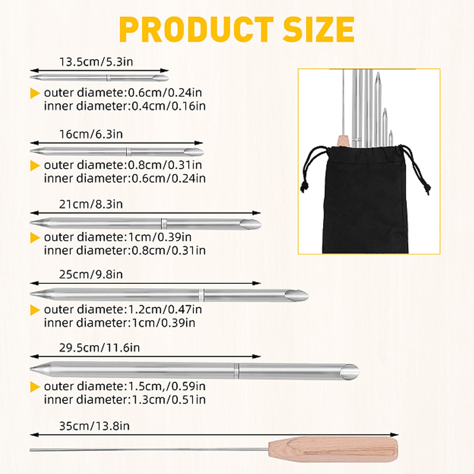 Lot de 7 outils d'épissure de corde avec sac de rangement | Comprend 1/2", 1/4", 5/16", 3/8", 7/16" pour connecter des cordes tressées