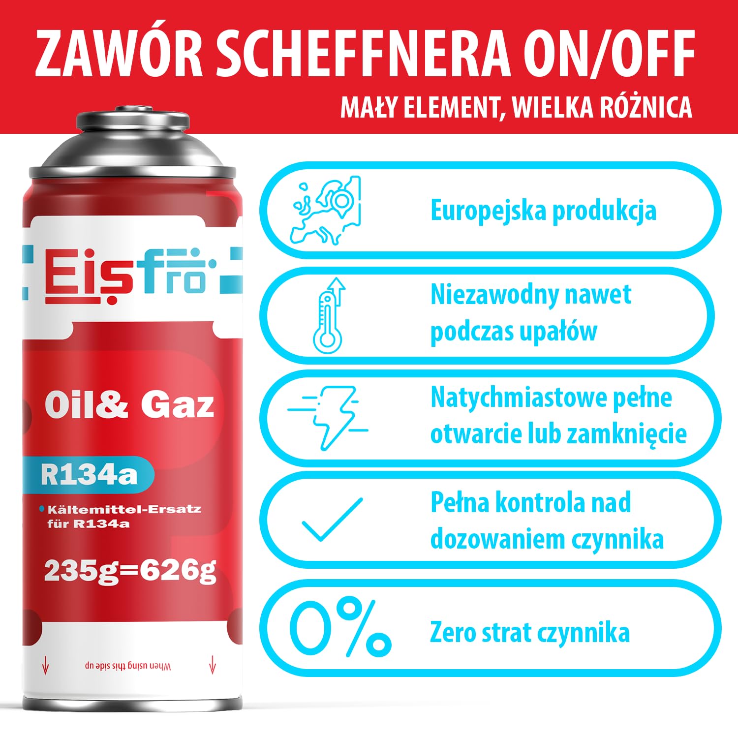 Zamiennik Gazu R134a – Gaz do Klimatyzacji Samochodowej – Zestaw – Czynnik Chłodniczy R134a – 2x 235g Puszki – do Napełniania – ECO