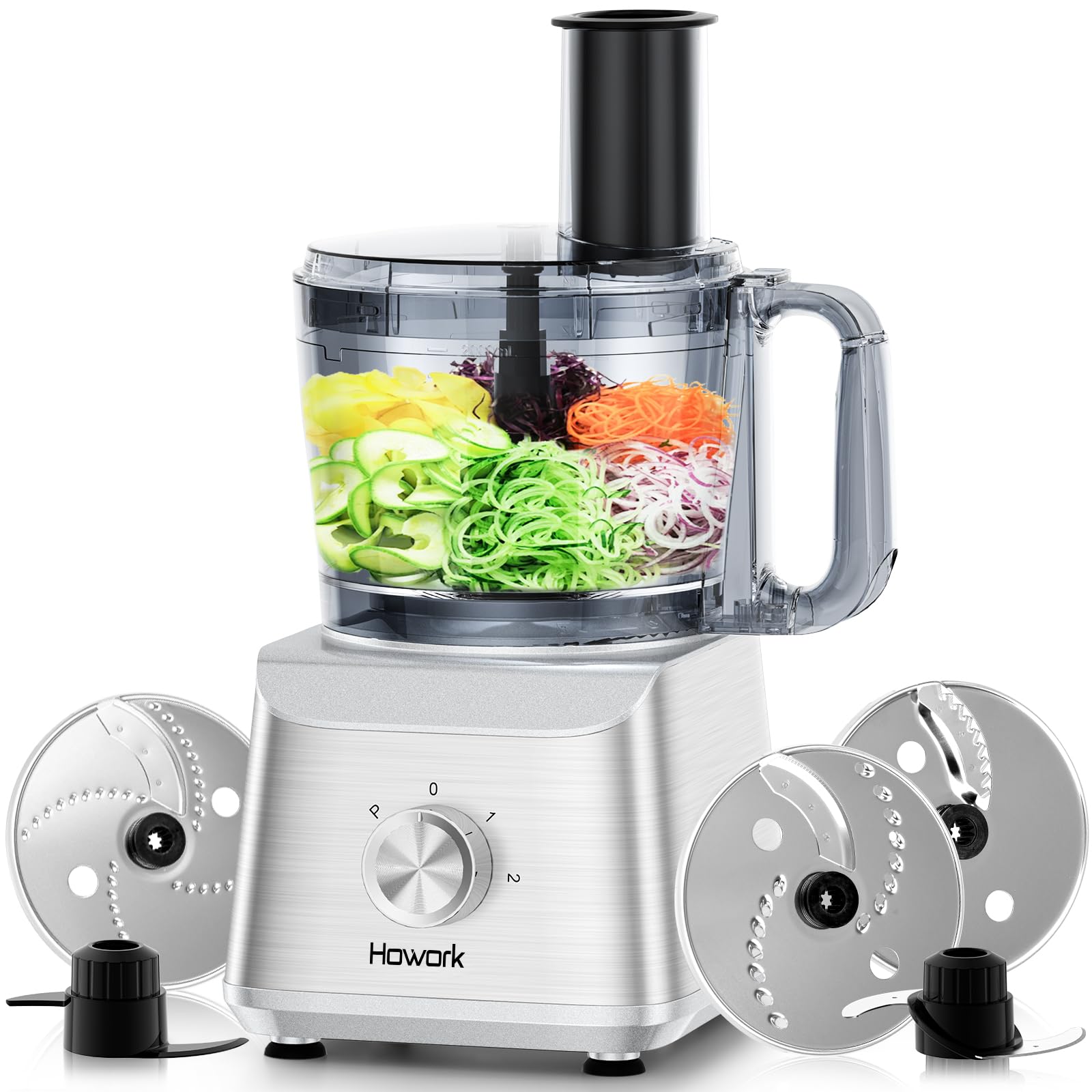 Howork Robot da Cucina multifunzione 1500W, Multifunzione di Grande Capacità, Per Tritare, Affettare, Sminuzzare, Tritare, Frullare, Sminuzzare,Farcire e Impastare, Acciaio Inox Argenteo