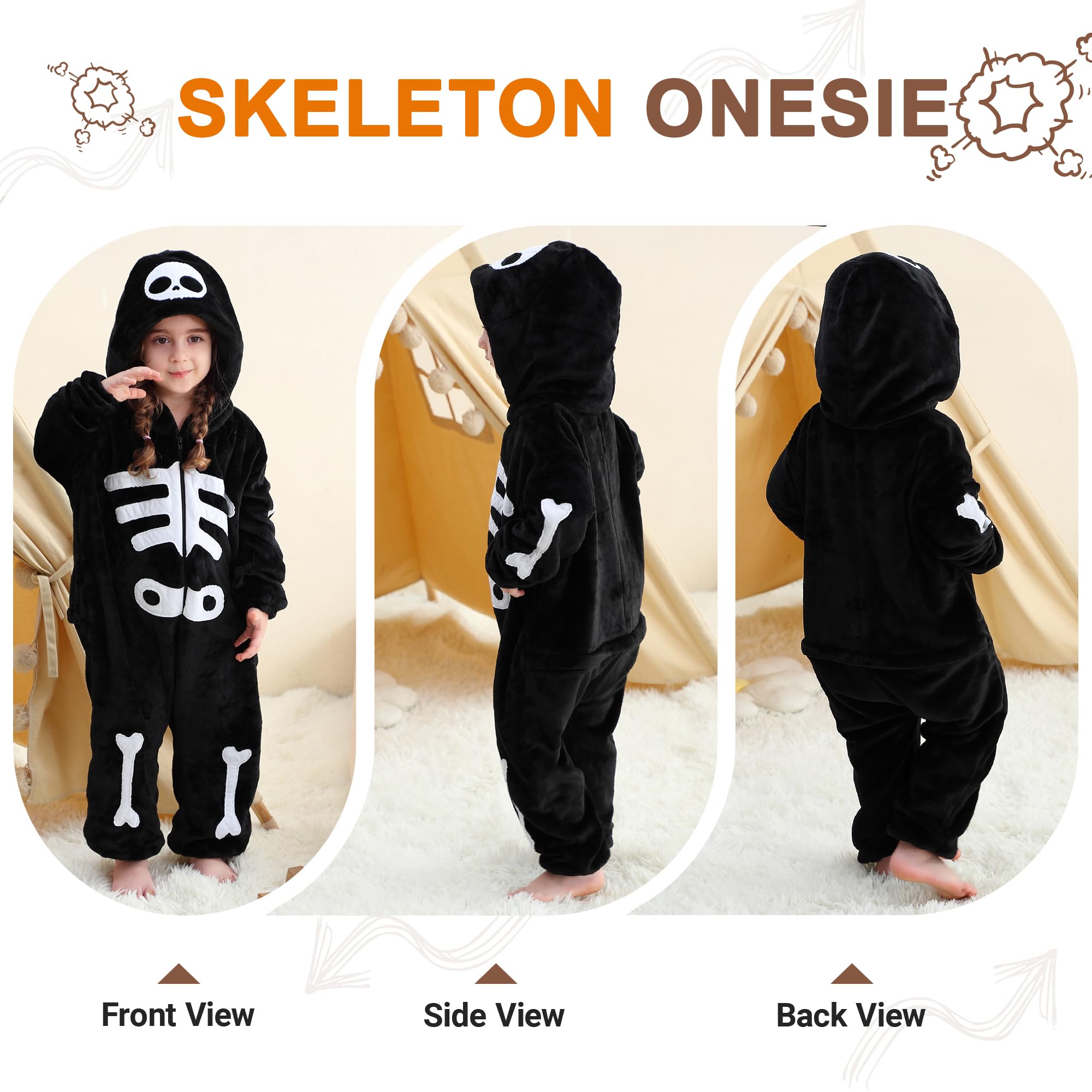HAHASHOW Pigiama Intero Bambino Flanella Animali Costume Bambino 3-12 Anni | Lavabile in lavatrice, con Cappuccio, Morbido, Facile da indossare, Per Halloween, Natale, Carnevale e per l'uso quotidian