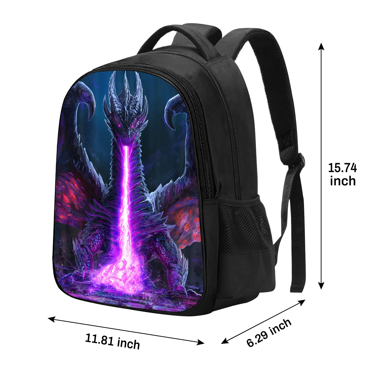 SARA NELL Kids Dragon Backpack for Boys Girls, Cool Purple Dragon School Book Bag with 2 Main Compartment, Children Kindergarten Elementary Backpack, 15.7 Inches