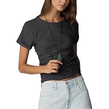 Eutten Ruched Crew Neck Tee for Women Short Sleeve Smocked Shirts Summer Y2K Pleated Going Out Crop Tops 2026