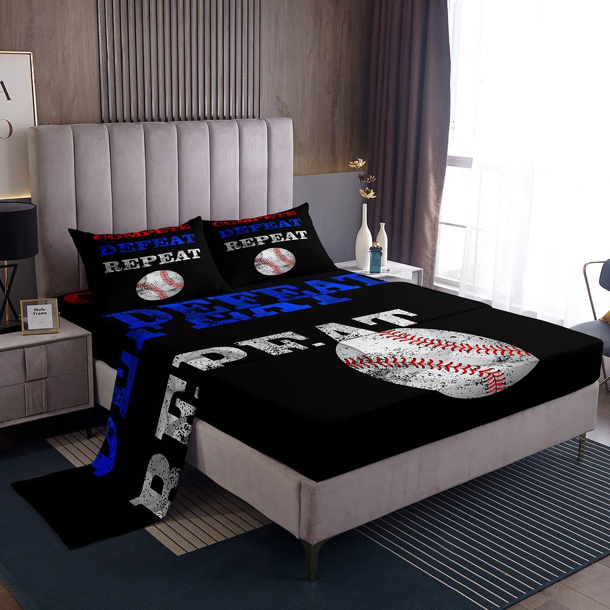 Baseball Bedding Sheet Sports Game Bedding Set for Kids Boys Girls Baseball Gaming Bed Sheets Breathable Ball Gift for Baseball Lover Bed Sheet Set King Size
