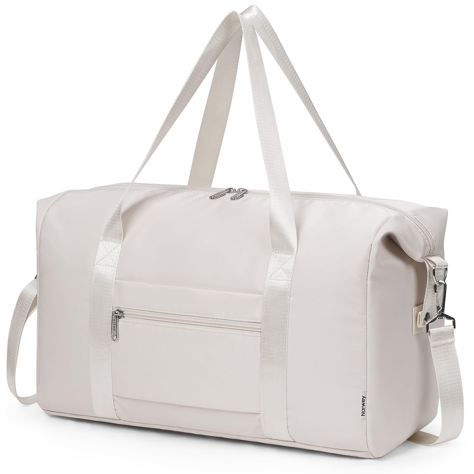 Narwey Travel Duffle Bag for Women Men, Weekender Sports Gym Tote Bags for Women, Personal Item Travel Bag Airplane, Overnight Hospital Shoulder Bag, Carry on Luggage with Trolley Sleeve (Beige)