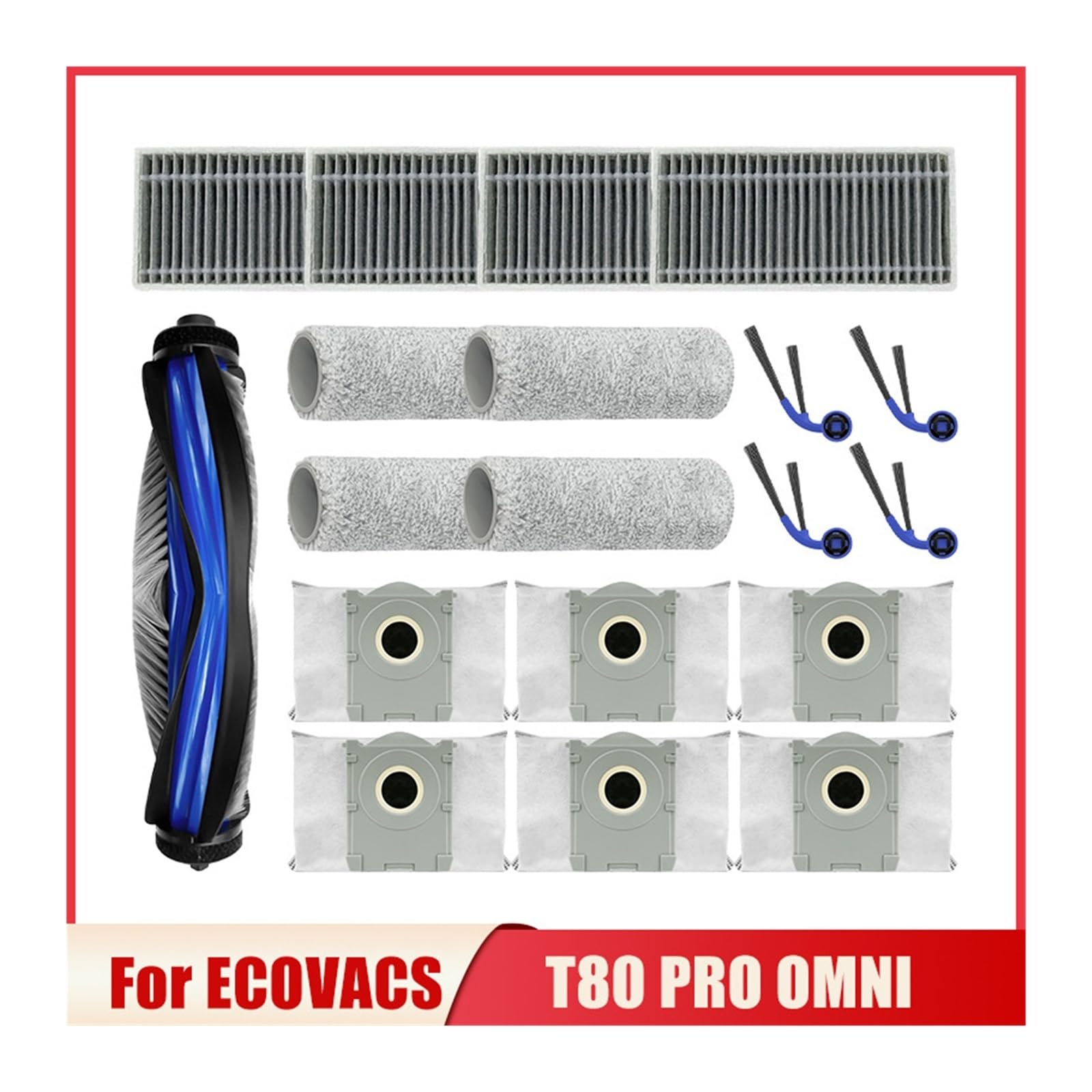 Cepillo Lateral Principal aspiradora, Compatible with ECOVACS, T80 Pro Omni Robot mopa, repuestos, Filtro de Tela, Bolsa de Polvo, Piezas de Repuesto cepillos y Filtro de aspiradora