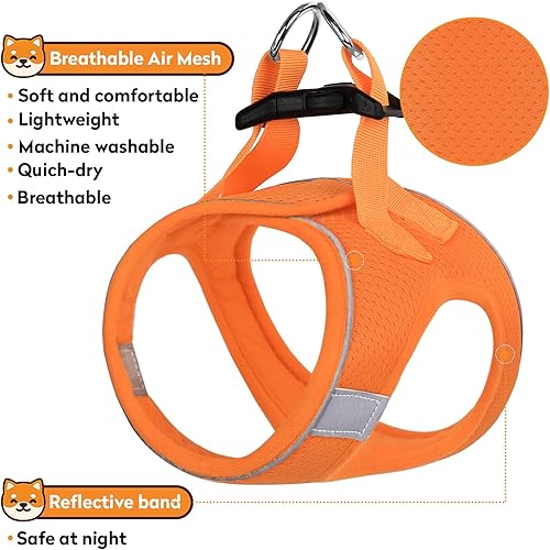 Miniatura 4 de PWOD Arnés para perro con juego de correa, arnés reflectante para mascotas sin tirones con 1 clips para correa, chaleco ajustable suave acolchado