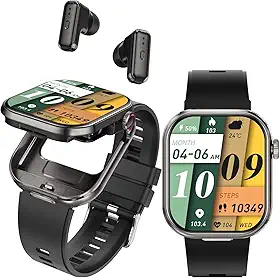 Smartwatch 2 em 1 com Fones de Ouvido TWS, Tela HD 2.02 Polegadas,Bluetooth, NFC, 128GB, IP67 à Prova d'Água, Bateria 300mAh, Android e iOS, Preto