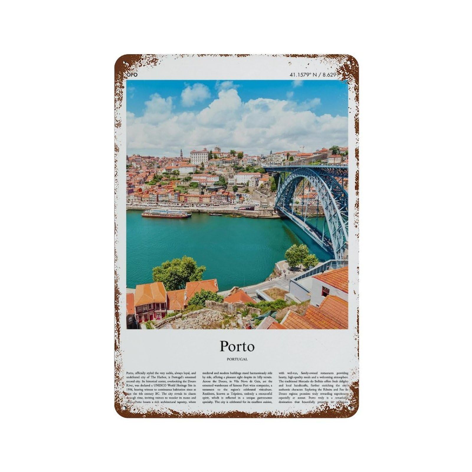 xiaoxiaoshen Porto Portugal City Scenery Wall Decor Art Metal Tin Poster Modern Home Decor Art Home Bar Shop Decorations Vintage Sign 30x20cm
