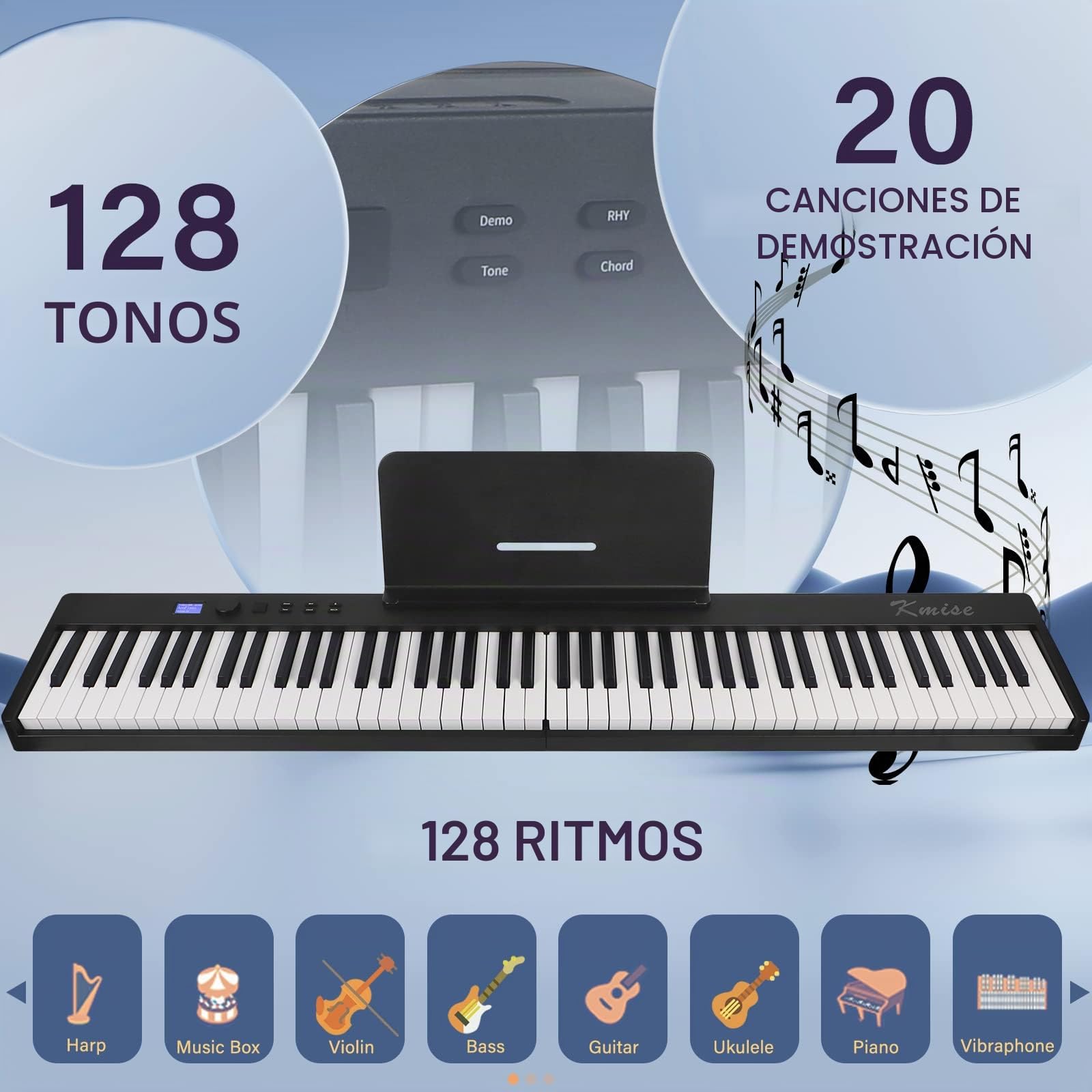 Teclado de piano plegable Kime, teclado eléctrico Piano 88 teclas Teclado plegable de piano digital semiponderado con pedal de sustain Bluetooth MIDI, cartera de música, bolsa de transporte