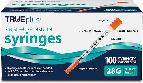 TRUEplus - Jeringas de insulina 0.99 oz 1.0cc 12" (paquete de 100)