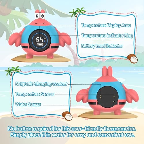 Miniatura 5 de Babyelf Termómetro recargable para bebé, termómetro de agua para bañera de seguridad, juguete flotante para bañera y piscina con advertencia de