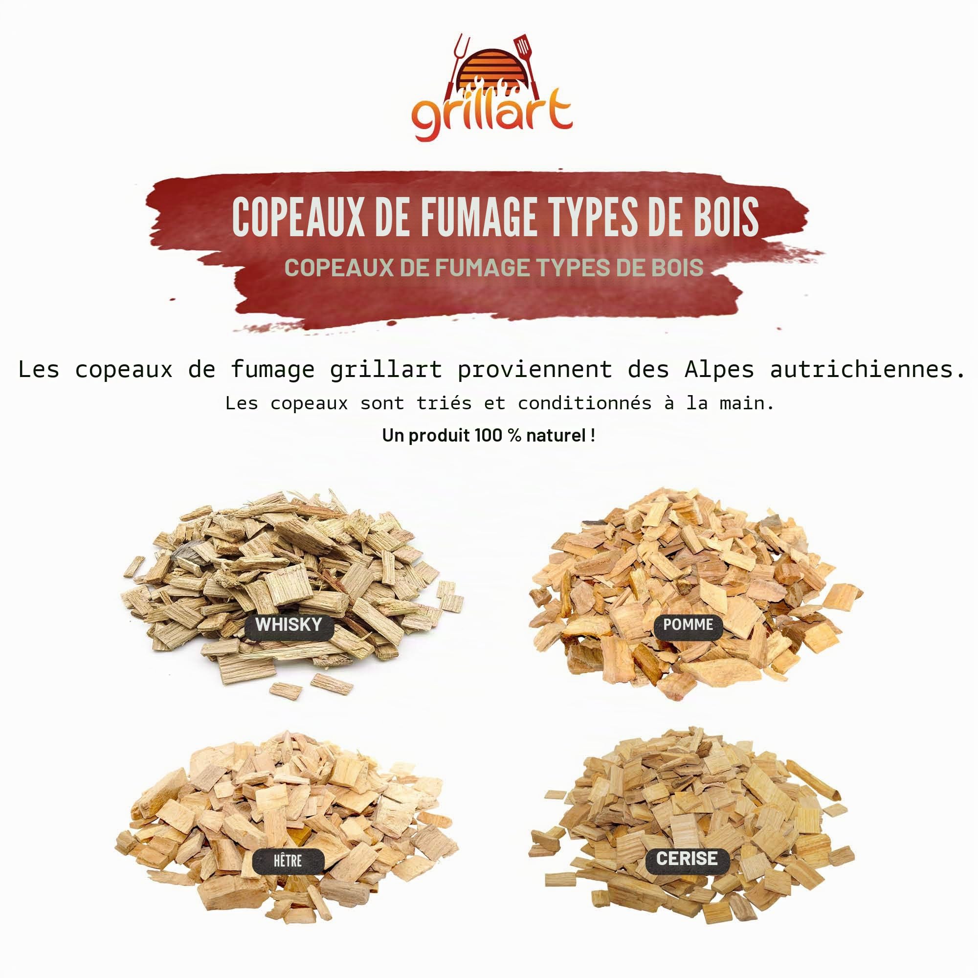 grillart Premium BBQ Copeaux de Bois fumés XL Ensemble de 4 pour Un arôme de Fumage spécial – Copeaux de Bois très fumés/Bois à Fumer – Accessoires pour Produire de la fumée