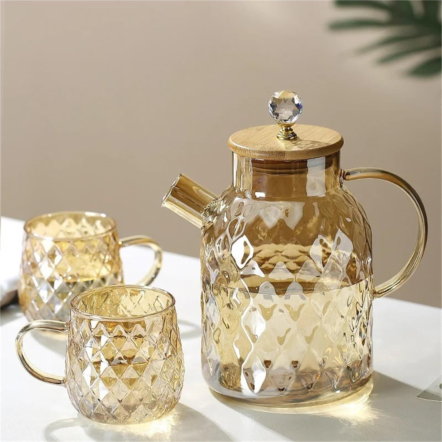 Wasserkrug aus Glas, hoher Borosilikat, hitzebeständiger Getränkekrug mit Deckel, breiter Griff, großes Fassungsvermögen für einfaches Ausgießen