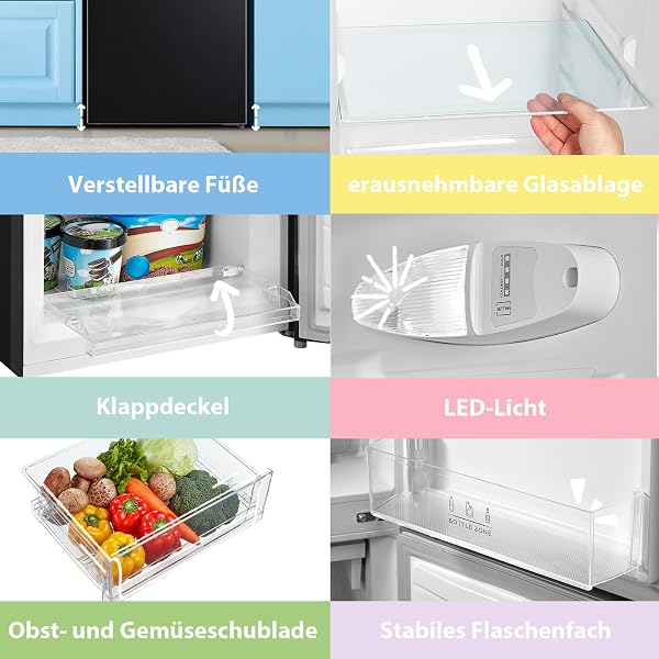 Comfee‘ Kühlschrank mit Gefrierfach 174L, EEK D, Höhe 150cm, Kühl-Gefrierkombination-115L Kühlteil, 59L 4 Sterne Gefrieren -24℃, 156 kWh/Jahr, Low Frost für kleine Wohnungen, Büros, RCB169DK3 Schwarz - 5