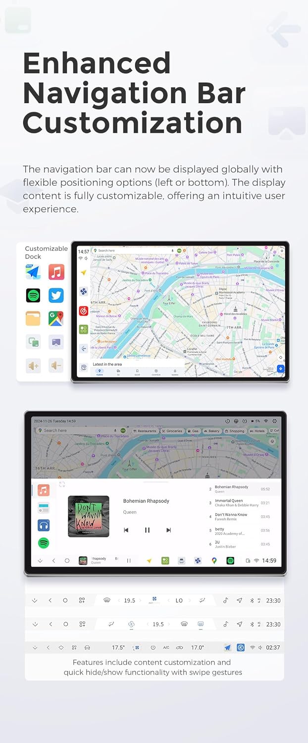 MekedeTech DUDUAUTO DUDU7 Double Din 12.3 inch Universal 2K Touch Screen Upgrade Android Car Radio Wireless Carplay Multimedia Player Car Head Unit,12G RAM 512G ROM Support 360 Cameras