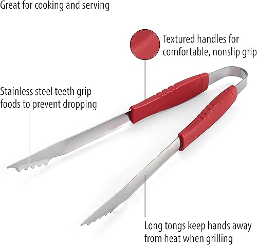 Miniatura 3 de Farberware Pinzas de acero inoxidable para barbacoa con borde festoneado, 15.75 pulgadas, color rojo