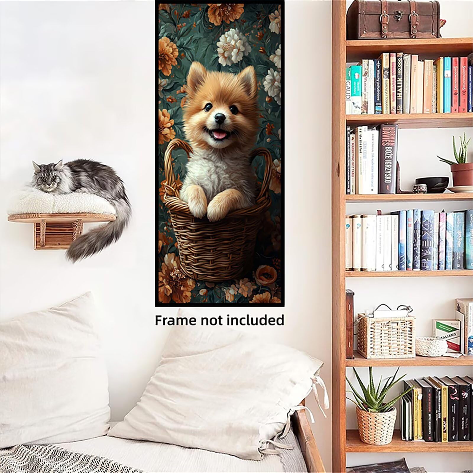 Malen Nach Zahlen 50x150cm Leinwand Hund Malen Nach Zahlen Erwachsene mit Ohne Rahmen, DIY Kreativ Set für Erwachsene mit Pinseln und Acrylfarbe, Zimmer Deko Blumenkorb Landschaft Geschenk, P0M-581