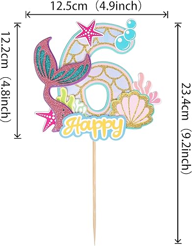 Miniatura 2 de 1 paquete de decoración de pastel de sirena para 6 cumpleaños, feliz cumpleaños, océano, criatura del mar, decoración de pastel de sirena para