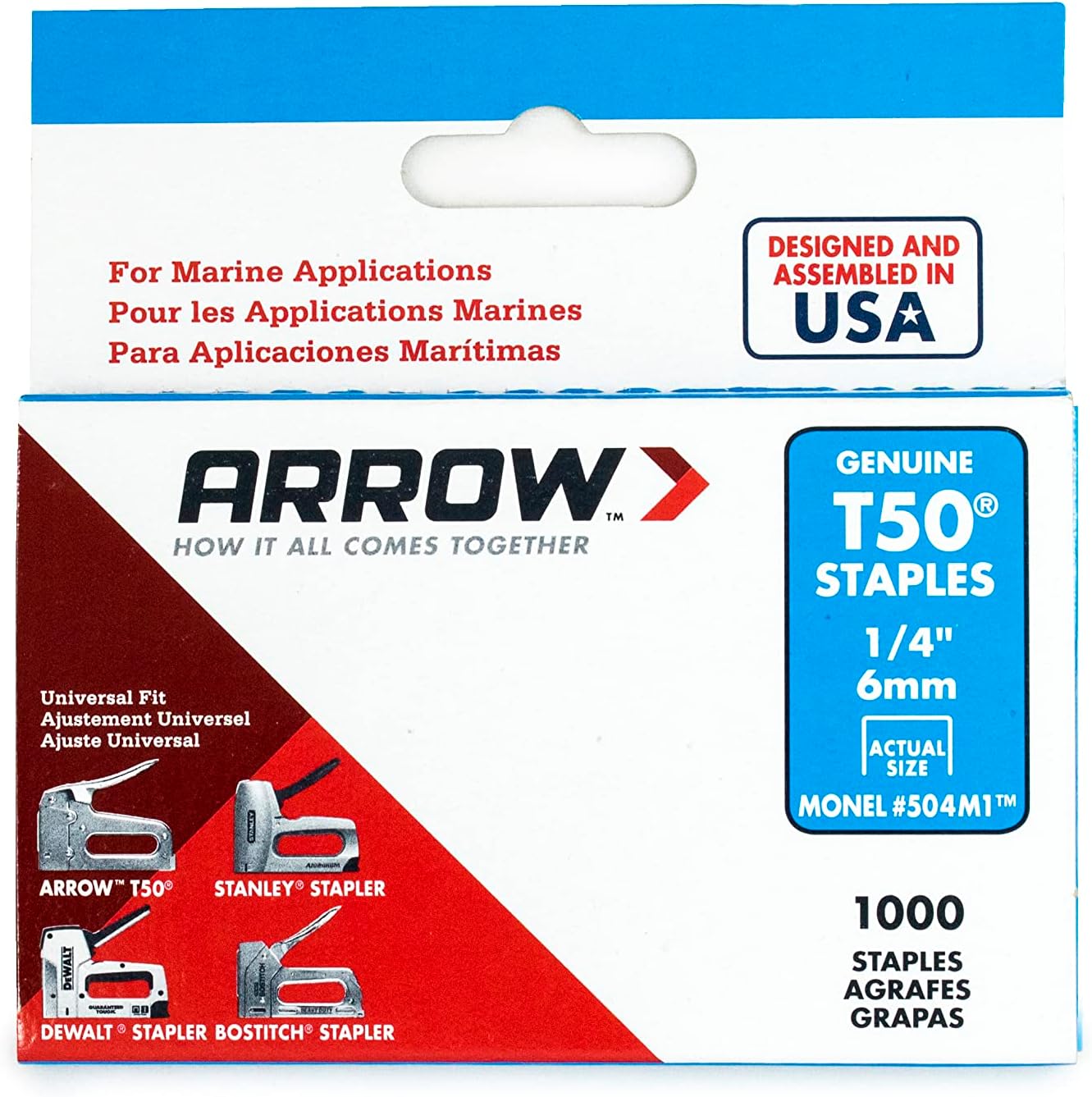 Arrow 508M1 Heavy Duty T50 Monel Staples for Marine Applications, 1/2-Inch Leg Length, 3/8-Inch Crown Size, 1000-Pack, Made in the USA