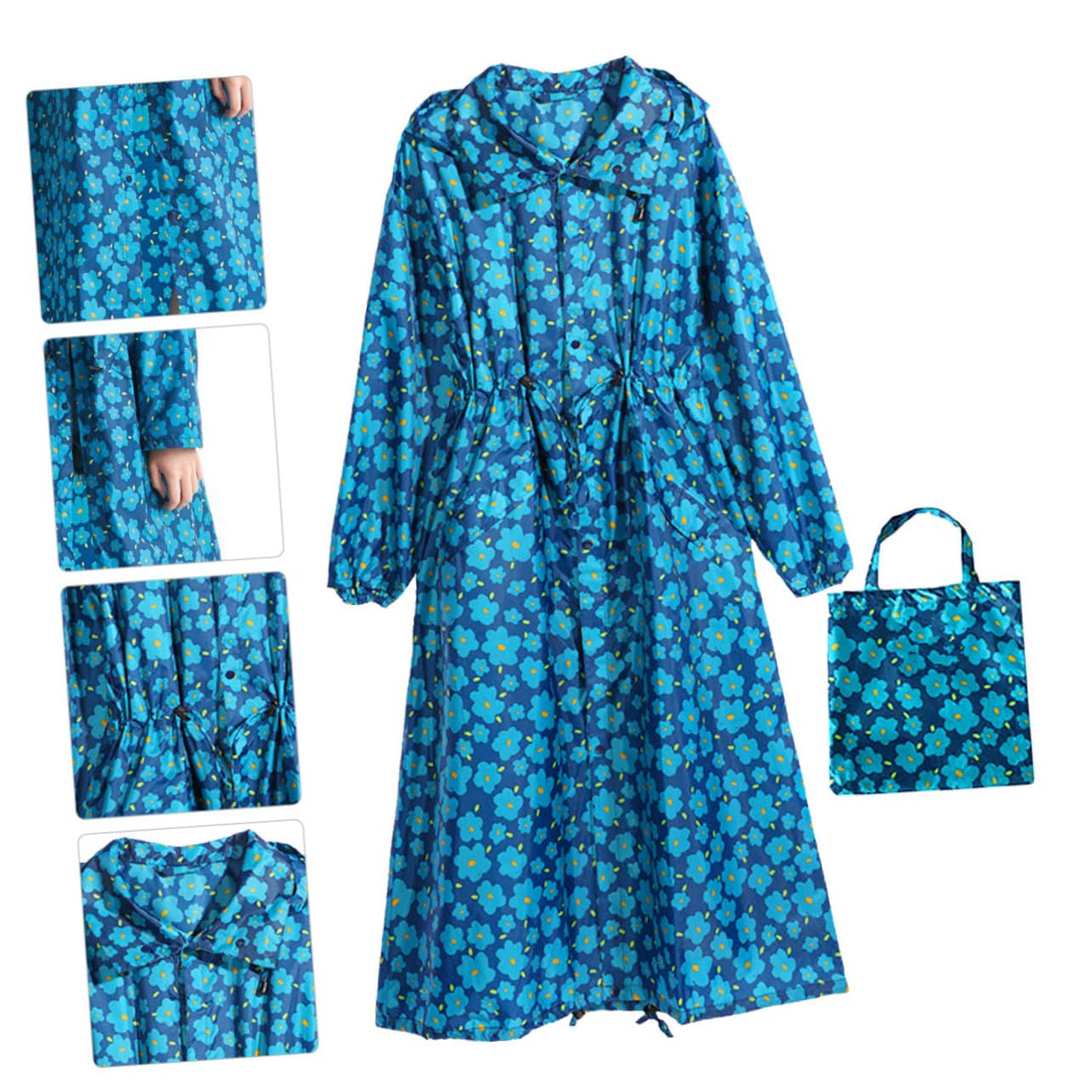 Poncho de Pluie Léger D'extérieur Bleu, Polyester, pour Femmes | Capuche, Coupe Réutilisable, Poignets Élastiques, Usage Écoles et Activités Extérieures