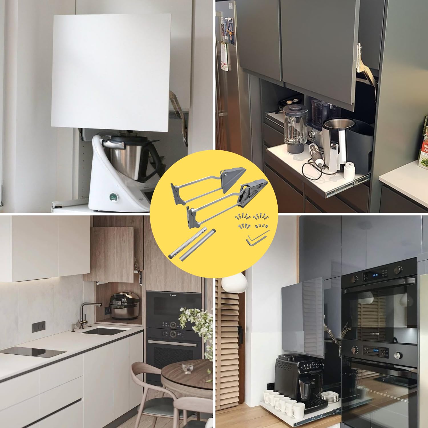 EVOTRADE Meccanismo Apertura Anta Pensile con Ammortizzatore - LIFT-UP 90° Con Free Stop e Chiusura Soft - Braccetto Apertura Ante Pensili Mobili Cucina (Per Modulo 600-900 MM)