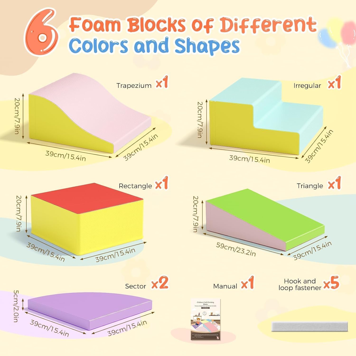 6 Pack Soft Foam Building Blocks Non-Toxic Baby Building Blocks Soft Building Blocks for 1-3 Years Old Kids - 2