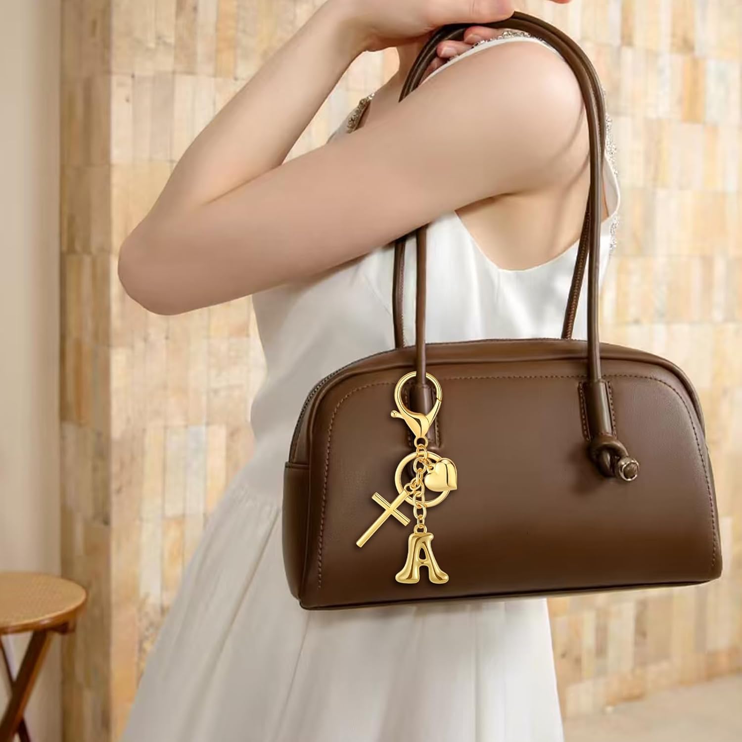 Initial Bag Charms Keychains Women, Cross Cute Heart Letter Key Chain Purse Backpack Handbags Keychain Christian Easter Gift - Image 4