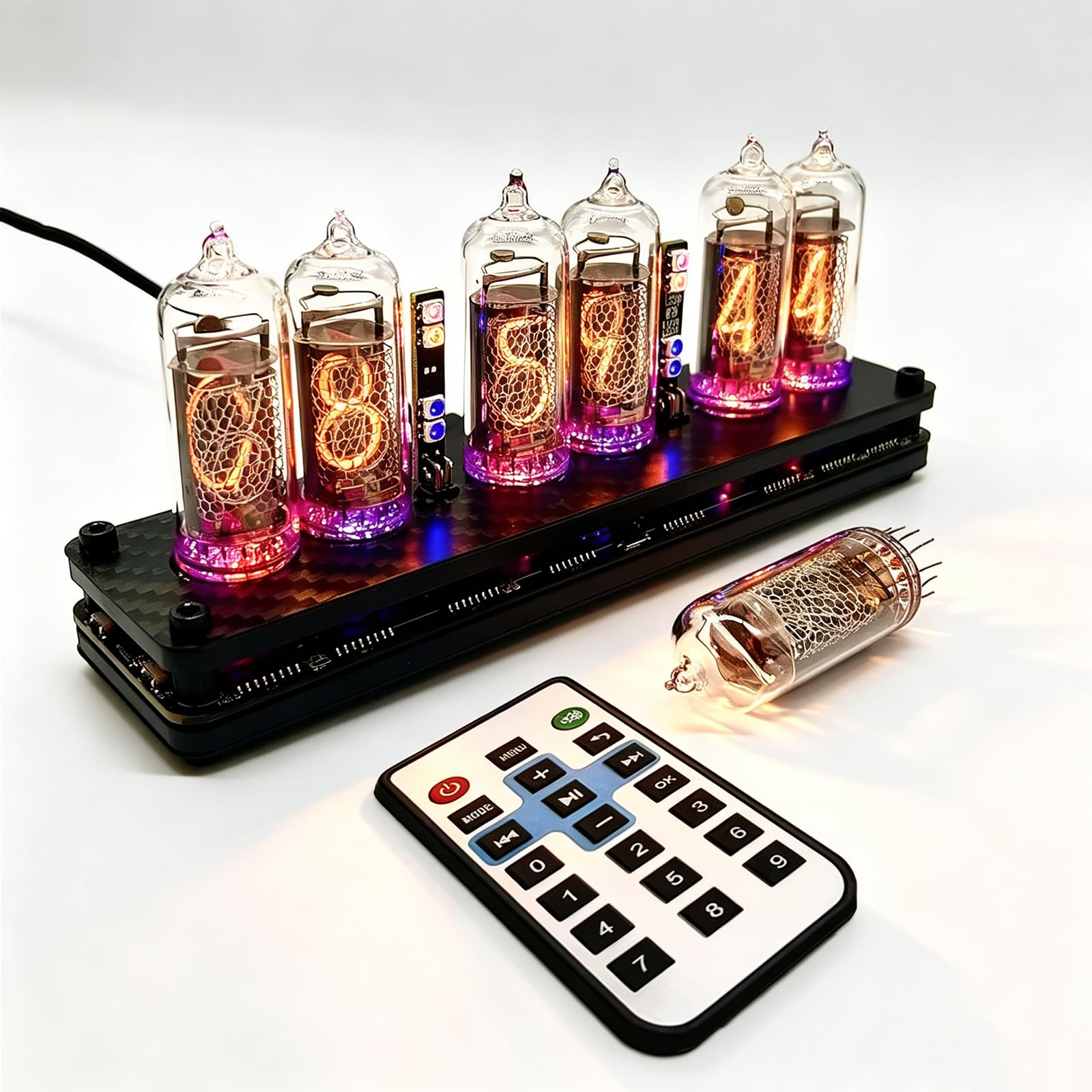 THYXGS In14 Nixie Tube Clock, Electronic Led Glow Clock, With Rgb Backlight, Power-off Memory Function, Remote Control, Type-c Powered, Manually Turn Off The Display, For Gift Decoration