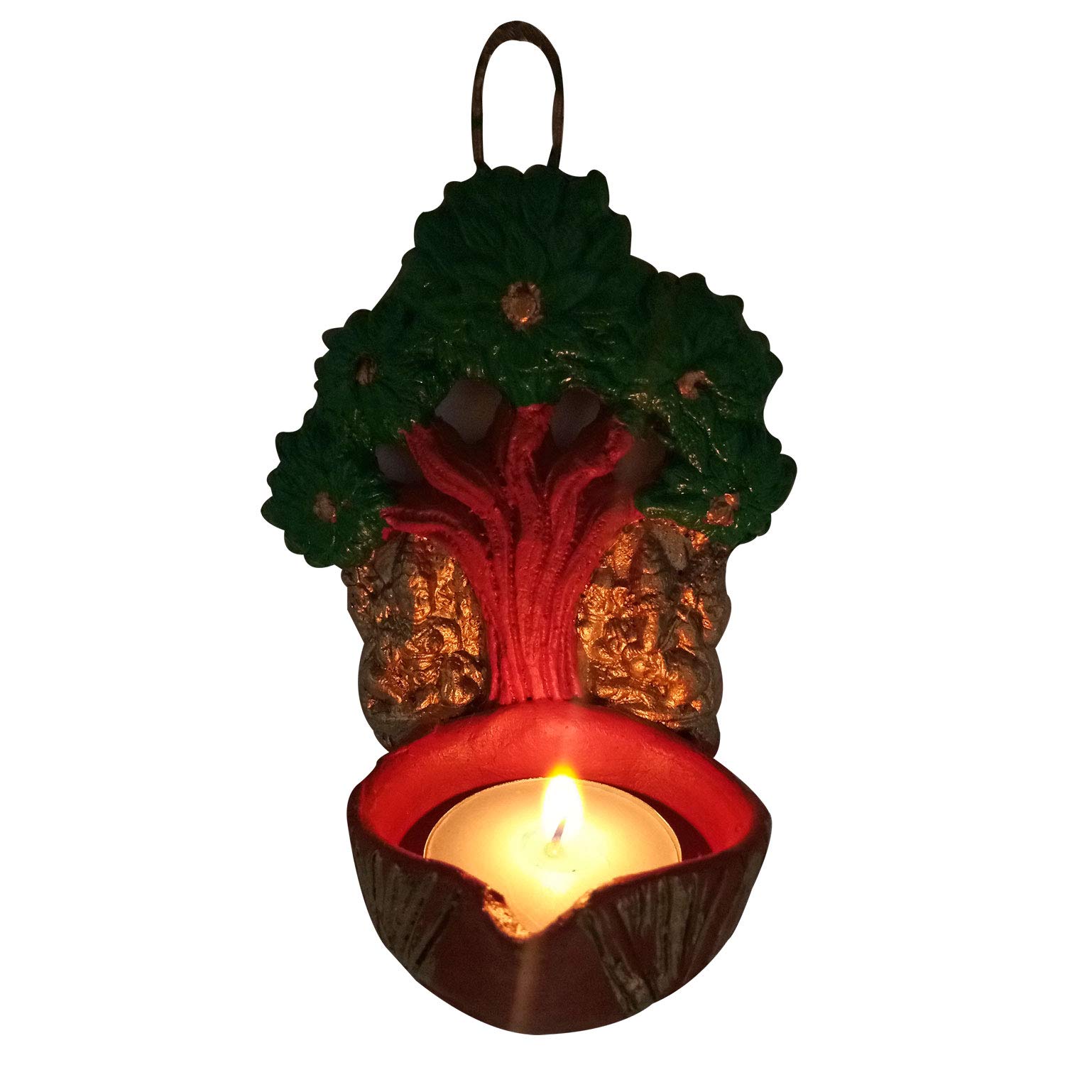 India Meets India Christmas Hanging Terracota Diya Handpainted Ganesh Ji & Lakshmi Goddess - Pack of 2|Best