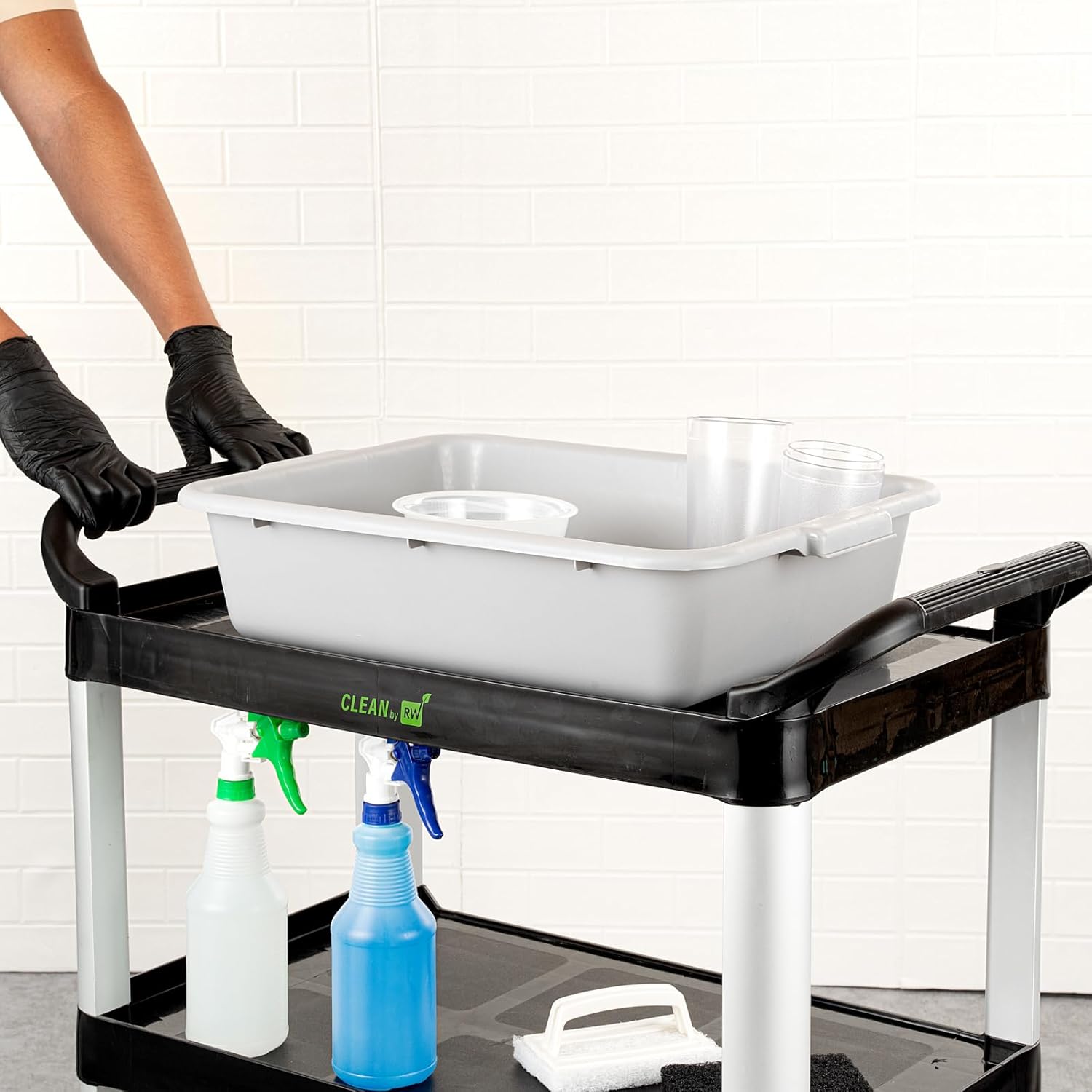 Restaurantware-TUBS ONLY: RW Clean 20 x 15 x 5 Inch Kitchen Bus Tubs, 10 Durable Bus Utility Boxes - Easy-Grip Handles, Freezable, Gray Plastic Boxes, For Restaurants Or Catering Services