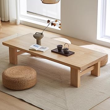 Low Coffee Table for Sitting on The Floor, Japanese Floor Table Solid Wood, Wooden Coffee Table Furniture for Living Room, Reception Rooms, Tatami Wood Color 39.4x23.7x15in