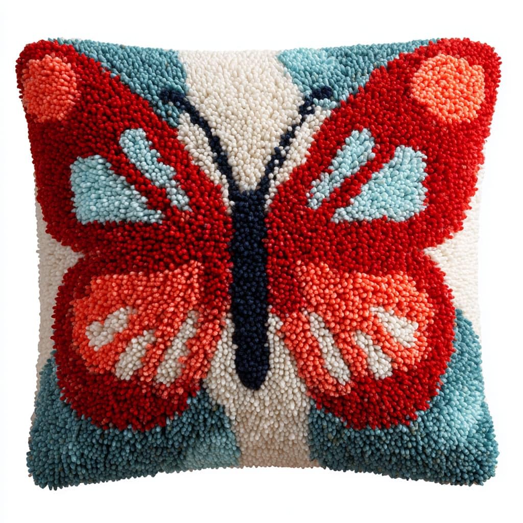 Taxpy Latch Hook Kits, Animals Butterfly Pillow Cover DIY Crochet Hook Cushion Rug Making Kits with Printed Pattern Canvas Needlework Hooking Adorment 43x43cm