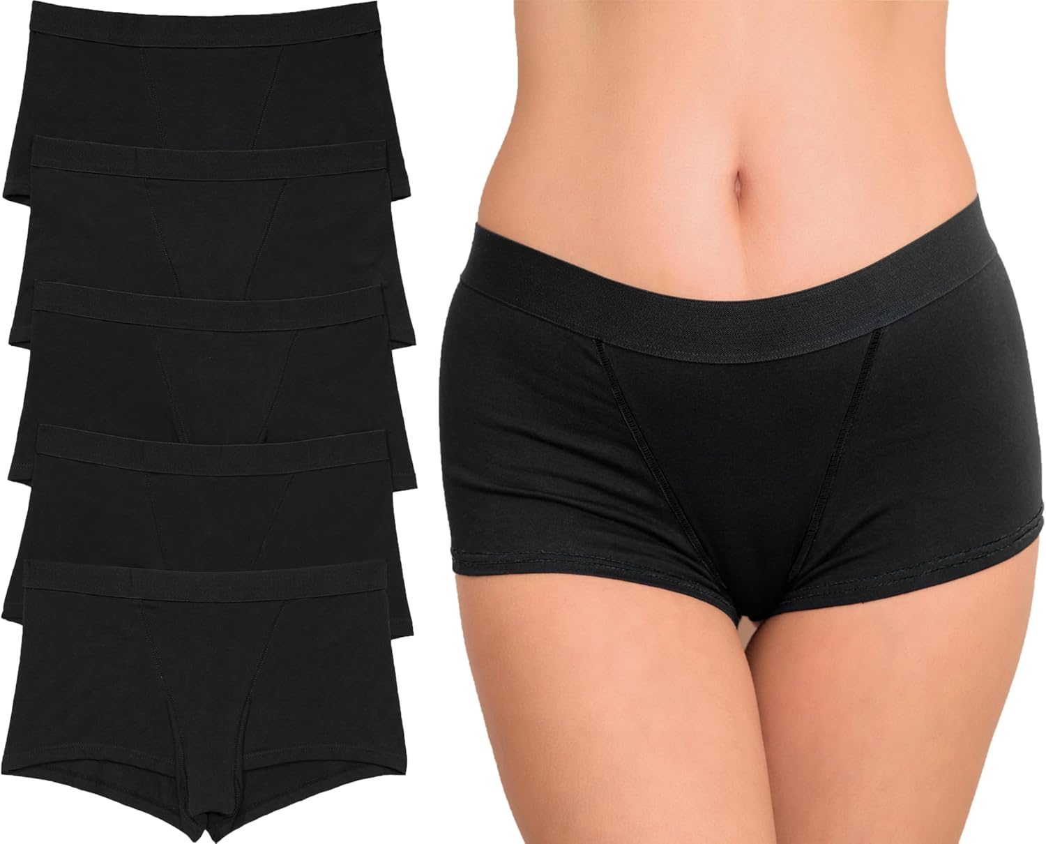 Nabtos Women Boxers Basic Cotton Boyshort Solid Color Panties Underwear Ladies Breathable Comfortable Briefs Pack 5