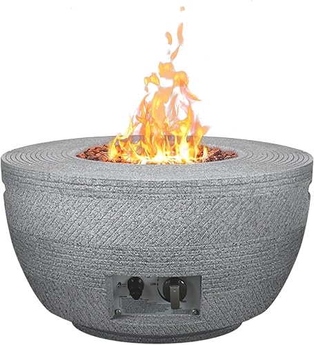 Kante Hormigón y metal de textura redonda de 25 pulgadas de ancho, para exteriores, ecológico, sin humo, 50,000 BTU de gas propano moderno, con