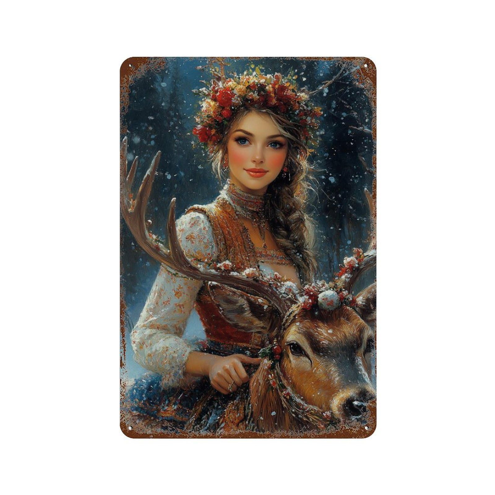 Winter Forest Fantasy-1 Aged Metal Wall Plaque 11.8"x7.9", for Office, Studio And Wall Decor, Novelty Wall Decor