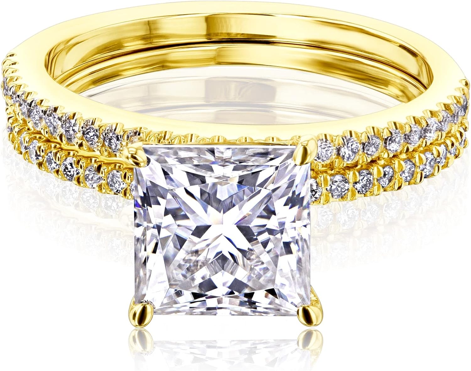 2ct Moissanite Princess Petite Shank Bridal Set 14K Gold (DEF/VS)