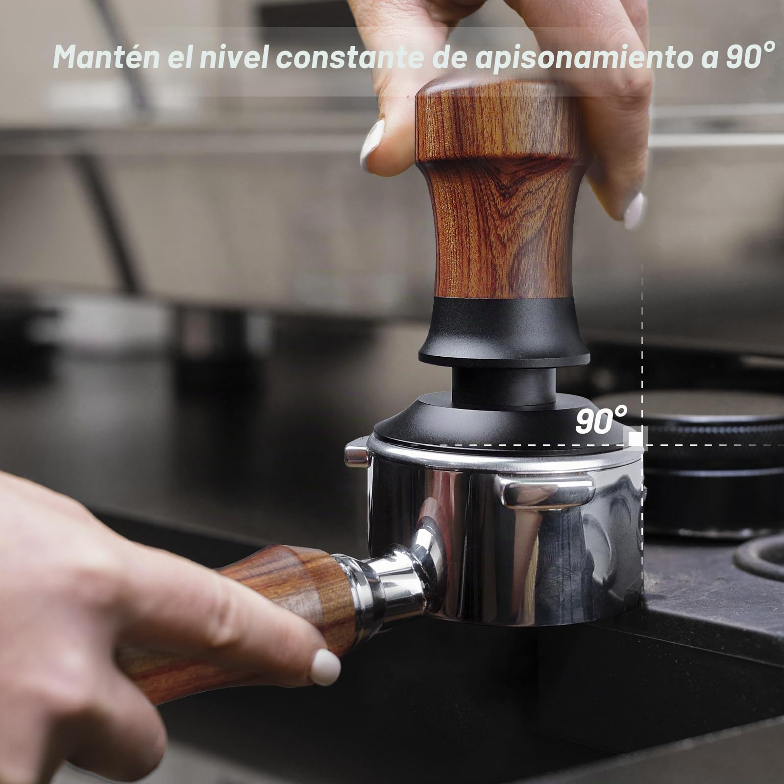 NOTSEK Tamper de café de 54 mm, herramienta de presión constante de 30 libras con base ondulada, prensador de espresso calibrado de madera de nogal para portafiltro de salvia