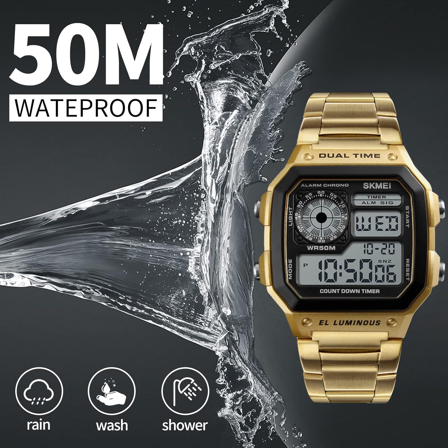 SKMEI Wrist Watch for Men, Digital Sports Waterproof Watch with Dual Time Chronograph Countdown Alarm Backlight - Image 6