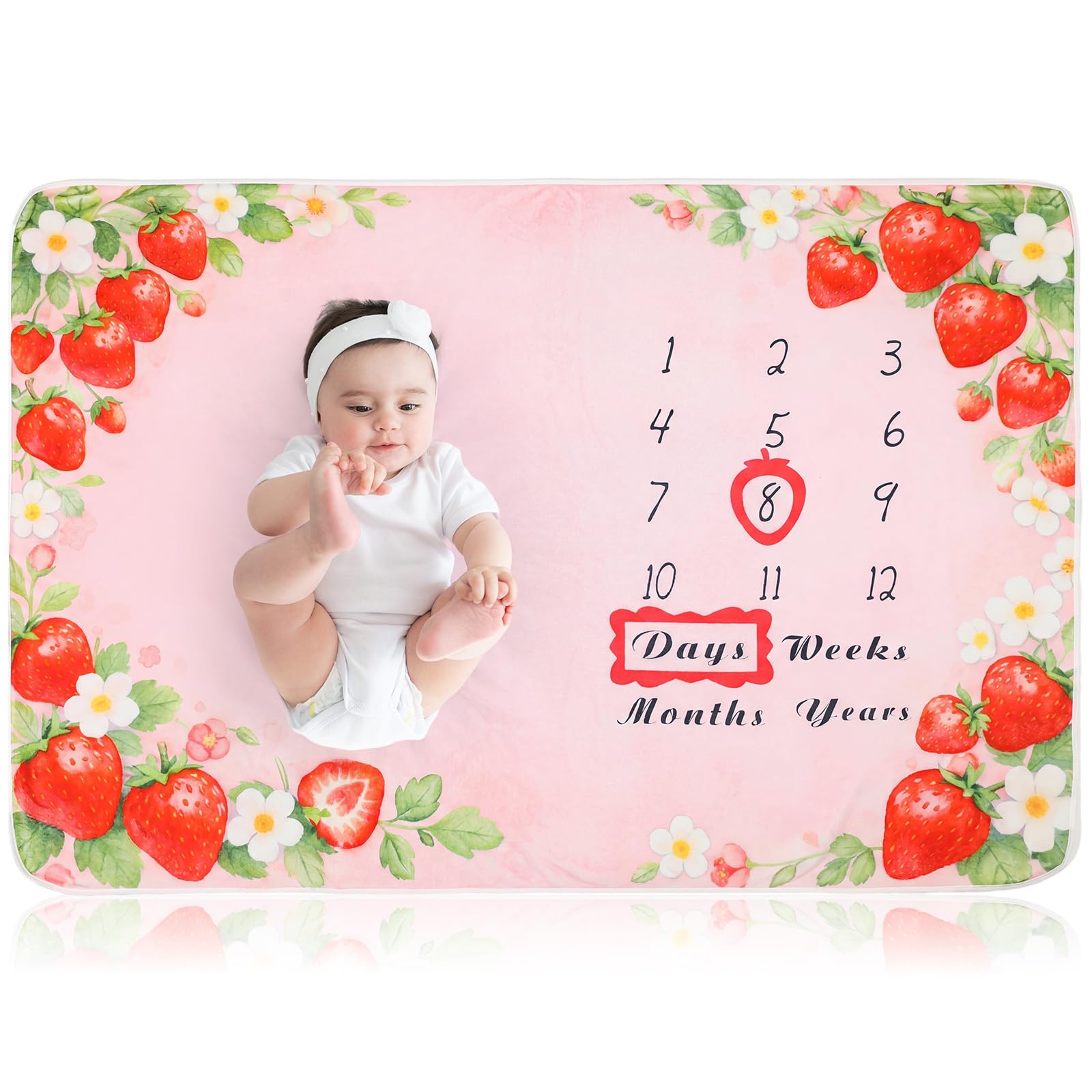 Chumia Baby Milestone Monthly Blanket for Girl Signs Photo Prop 59" x 39"