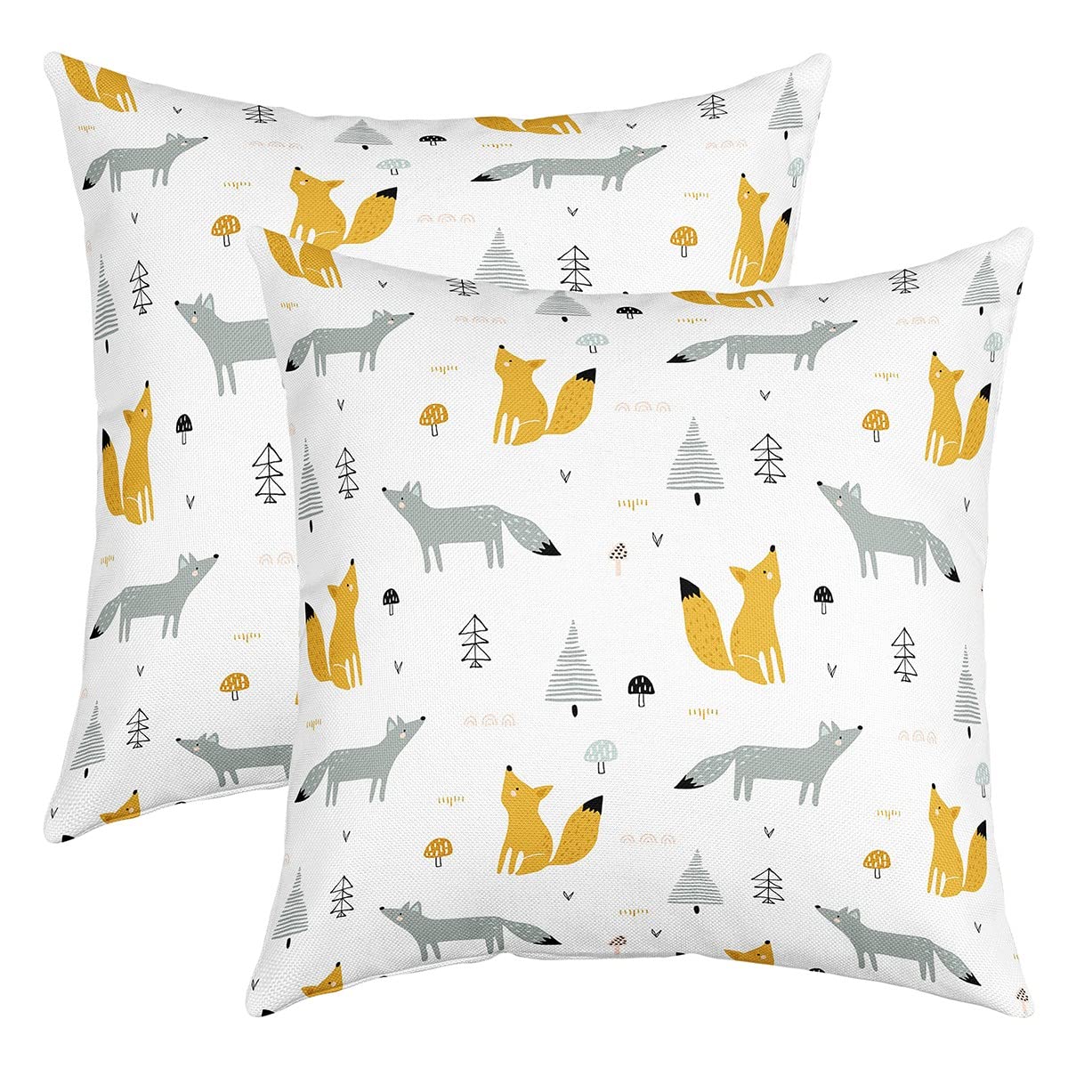 Loussiesd Cute Fox Pillow Cases Cushion Covers Set of 2 Soft Cartoon Animal Throw Pillow Covers Nature Wildlife Decor Pillow Cases Cushion Covers Wild West Themed Square Cushion Cases 18x18 Inch — image 1
