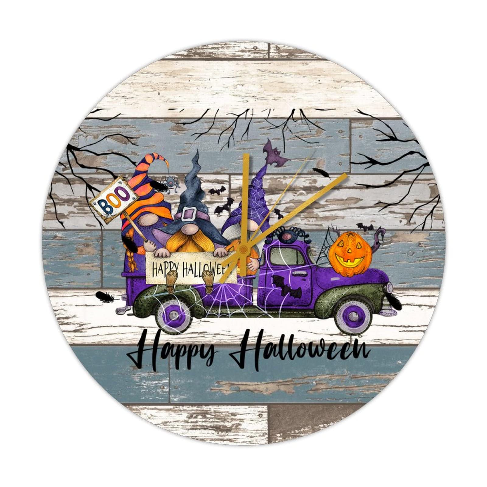 Horloge murale ronde en bois citrouille Halloween rustique 38cm