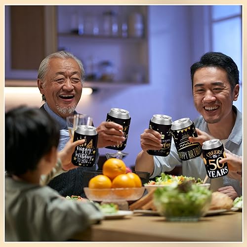 Miniatura 6 de Umigy 48 fundas para latas de 50 cumpleaños a 50 años, de neopreno, para decoración de cumpleaños de 50 años, regalos de fiesta de 50 cumpleaños,